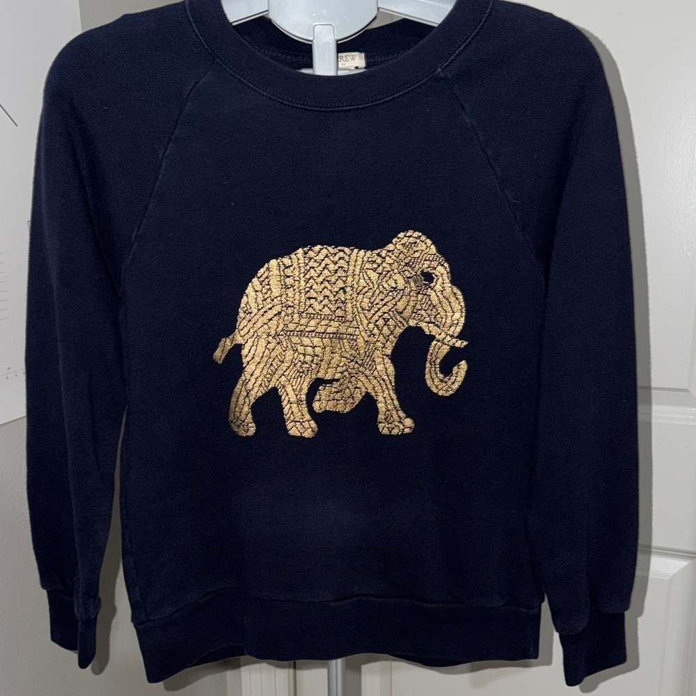J. Crew Navy Sweatshirt with Gold Elephant Design